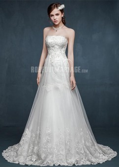 Bustier robe de mariée sur mesure pas cher organza traîne courte