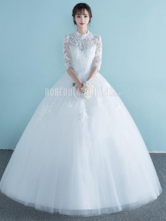 Robe de mariée princesse col haut/montant robe avec manches mi-longue pas cher