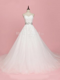 Nouveauté robe de mariée princesse robe A-ligne bustier ornée de paillettes pas cher