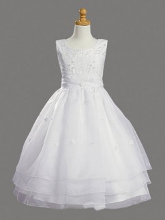 Robe mariage enfant col rond broderies multi-couches organza 