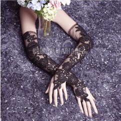 Noir gants de mariée en tulle et dentelle avec longueur environ 50cm