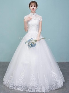 Nouveauté robe de mariée 2020 A-ligne col haut/montant en dentelle pas cher