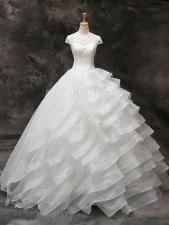 Robe de mariée princesse organza multi-couche bustier transparent longue