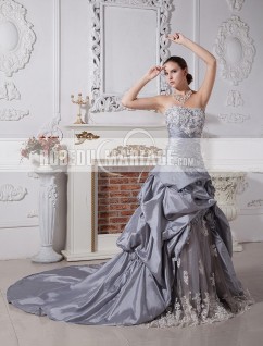 A-ligne robe de mariée en couleur empire sans bretelle plisées applique taffetas 