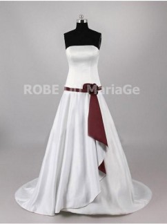 Robe de mariée en couleur A-ligne simple traîne courte satin