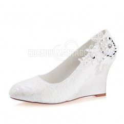 Chaussures à semelle compensée de 8cm Chaussure de mariée Empeigne ornée de dentelle et d'appliques