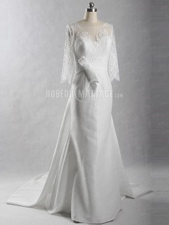 Robe de mariée fourreau dos nu avec manches robe élégante avec traîne courte pas cher