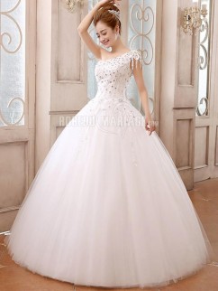 Epaule asymétrique robe de mariée princesse en strass en tulle 