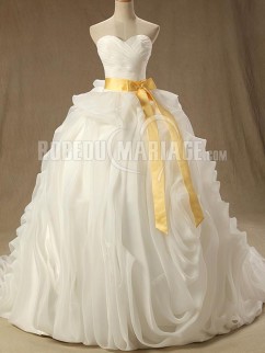 Col en coeur robe de mariée en organza Ruban sur la taille Robe de mariée ample 
