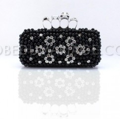 Porte monnaie de mariée perles stras brillant chaînette noir