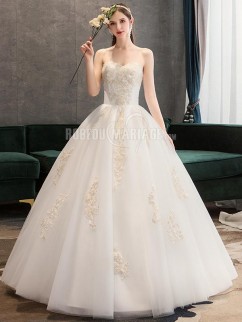 Bustier robe de mariée 2020 col en cœur ornée des appliques Robe de princesse mariage classique sur mesure vente en solde