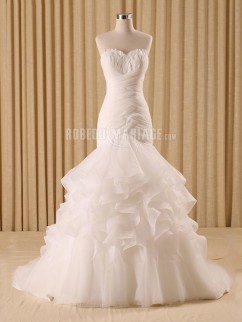 Robe de mariage 2019 robe sirène avec traîne robe bustier à la main pas cher