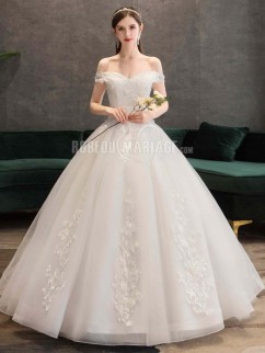 Col en cœur robe de mariée princesse classique épaule dégagée Robe de mariage pas cher ornée des appliques 2020 nouveauté