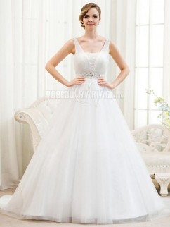 Bretelles fines robe de mariée de style simple robe en satin pas cher