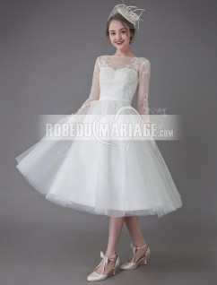 En solde robe de mariée civile avec 3/4 manches robe simple à la main