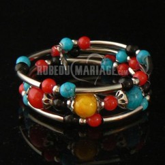 Bracelet tibétain pas chère perles milti-couleur argent tibétain 