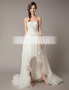 Robe de mariée asymétrique robe aimable avec petit traîne robe bustier pas cher