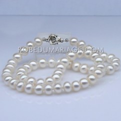 Collier de perles de culture d'eau douce blanches 8 à 9mm bijoux surbaissées