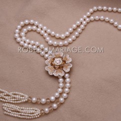 Collier de perles blanches de culture d eau douce fleurs prèsque rond 8-9mm collier plastron 