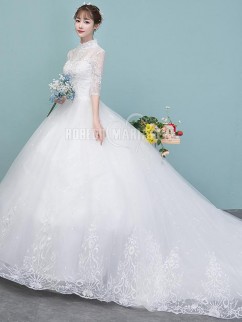 Robe de mariée princesse robe élégante à la main avec traîne longue pas cher