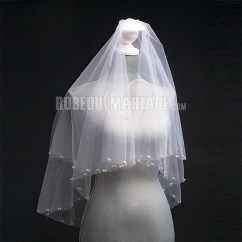 Voile de mariée en tulle bord orné des perles Voile blanche classique et délicat