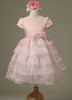 Organza multi-couches col rond robe mariage enfant 