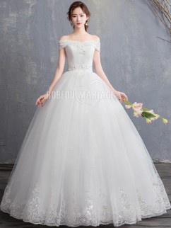 Brillante robe de mariée princesse longue épaule dégagé Robe de mariage pas cher 2020 ornée des paillettes et des fleurs