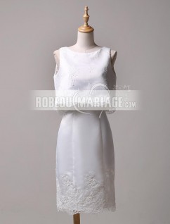 Robe de mariée courte en satin trois pièces applique élégante 