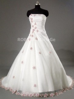 Robe de mariée princesse magnfique organza appliques sans bretelle