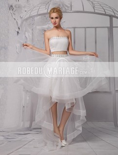 Longueur asymétrique robe de mariée civile deux pièce en satin et tulle