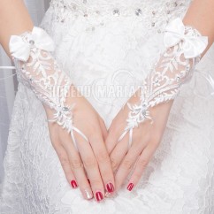 Gants de mariée en dentelle ornée de nœud papillon Gants avec lacet