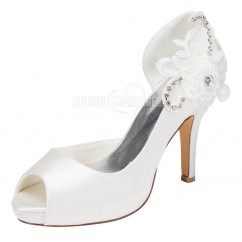Empeigne en satin chaussure de mariée à talon haut décoré de fleur
