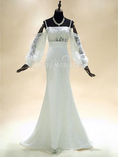 Robe de mariée fourreau 2019 robe élégante avec manches longue robe à la main