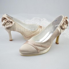 Perles satin nœud papillon chaussure de mariée talon haut de 8cm