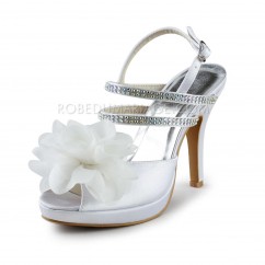 Chaussures de mariée fleurs brides sandales satin haut talon 