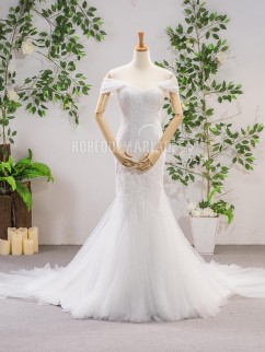 Robe de mariée fourreau en dentelle robe sirène avec traîne courte pas cher