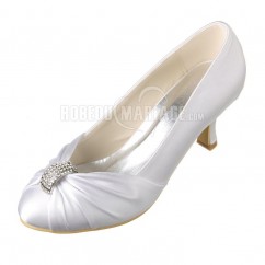 Chaussure de mariée à talon moyen empeigne en satin confortable avec stras à l'avant du pied 