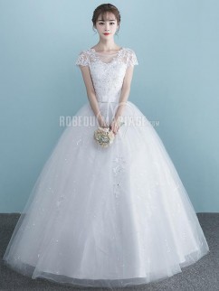 Robe de mariée princesse 2020 robe A-ligne col rond ornée de paillettes pas cher