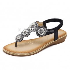 Sandale de style simple avec décoration de perle et de stras En solde