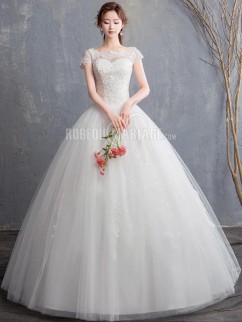 Col rond robe de mariage princesse simple et classique Robe de mariée pas cher sur mesure ornée des perles et des appliques