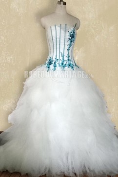 Photo réelle En couleur robe de mariée bustier en tulle avec applique perle