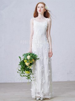 Bretelle fine robe de mariée plage en dentelle fleur pas cher