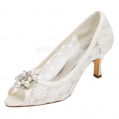 Empeigne en dentelle chaussure de mariée décorée de strass
