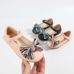 Chaussures de fille Empaigne en cuir orné de nœud papillon coloré 2 couleurs à choisir