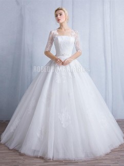 Jupe ample dentelle robe de mariée princesse en manche mi-longue 