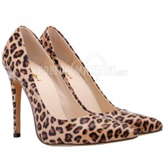 Escarpin en cuir avec motif de grain de léopard Chaussures à talon haut 