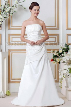 Décolletée robe de mariée moderne froncée appliques A-ligne taffetas 