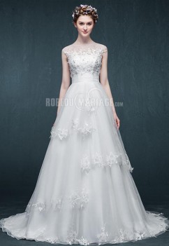 robe de mariée sans manches organza jupe ample pas cher à traîne courte