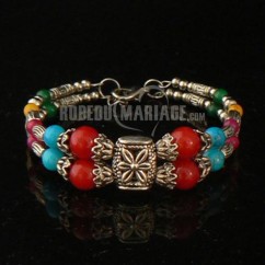 Bracelet tibetain pas chere milti-couleur perles argent tibétain ethnique