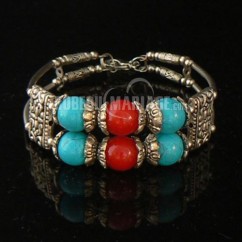 Ethnique perles bracelet tibetain pas chere milti-couleur argent tibétain